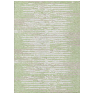 Homeroots 3' Artichoke Green And Ivory Striped Washable Area Rug For Indoor And Outdoor Spaces, Durable Design 10' X 14' Polyester 592358