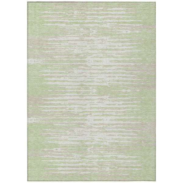 Homeroots 3' Artichoke Green And Ivory Striped Washable Area Rug For Indoor And Outdoor Spaces, Durable Design 10' X 14' Polyester 592358