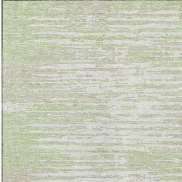 Homeroots 3' Artichoke Green And Ivory Striped Washable Area Rug For Indoor And Outdoor Spaces, Durable Design 10' X 14' Polyester 592358
