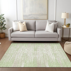 Homeroots 3' Artichoke Green And Ivory Striped Washable Area Rug For Indoor And Outdoor Spaces, Durable Design 10' X 14' Polyester 592358