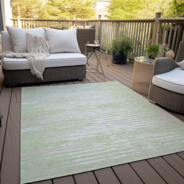 Homeroots 3' Artichoke Green And Ivory Striped Washable Area Rug For Indoor And Outdoor Spaces, Durable Design 10' X 14' Polyester 592358