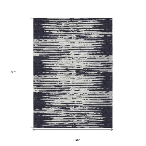 Homeroots 3' Artichoke Green And Ivory Striped Washable Area Rug For Indoor And Outdoor Spaces, Durable Design 3' X 5' Polyester 592359