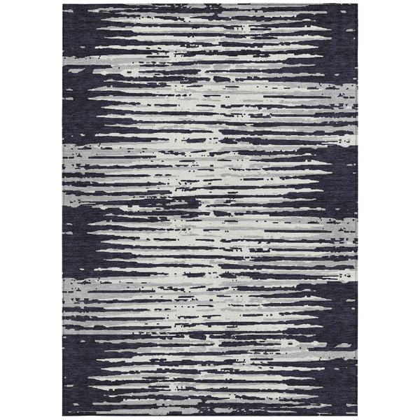 Homeroots 3' Artichoke Green And Ivory Striped Washable Area Rug For Indoor And Outdoor Spaces, Durable Design 5' X 8' Polyester 592360