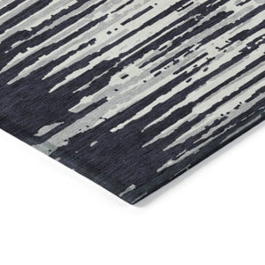 Homeroots 3' Artichoke Green And Ivory Striped Washable Area Rug For Indoor And Outdoor Spaces, Durable Design 5' X 8' Polyester 592360