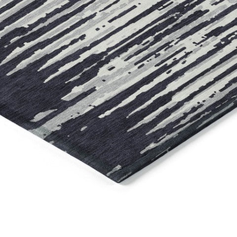 Homeroots 3' Artichoke Green And Ivory Striped Washable Area Rug For Indoor And Outdoor Spaces, Durable Design 5' X 8' Polyester 592360