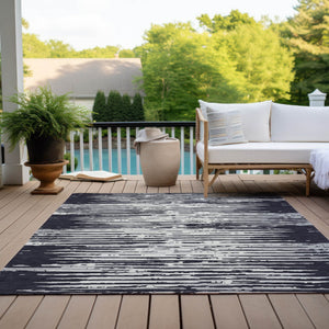 Homeroots 3' Artichoke Green And Ivory Striped Washable Area Rug For Indoor And Outdoor Spaces, Durable Design 5' X 8' Polyester 592360