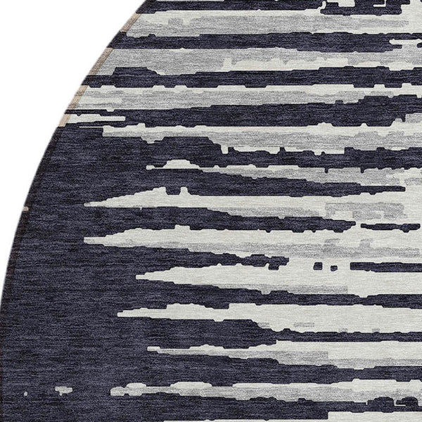 Homeroots 3' Artichoke Green And Ivory Striped Washable Area Rug For Indoor And Outdoor Spaces, Durable Design 8' Round Polyester 592361