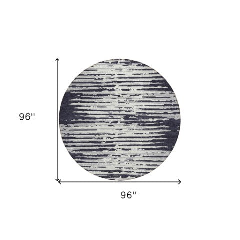 Homeroots 3' Artichoke Green And Ivory Striped Washable Area Rug For Indoor And Outdoor Spaces, Durable Design 8' Round Polyester 592361