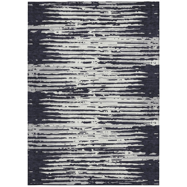 Homeroots 3' Artichoke Green And Ivory Striped Washable Area Rug For Indoor And Outdoor Spaces, Durable Design 8' X 10' Polyester 592362