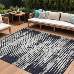 Homeroots 3' Artichoke Green And Ivory Striped Washable Area Rug For Indoor And Outdoor Spaces, Durable Design 8' X 10' Polyester 592362