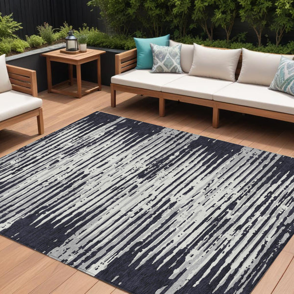 Homeroots 3' Artichoke Green And Ivory Striped Washable Area Rug For Indoor And Outdoor Spaces, Durable Design 8' X 10' Polyester 592362