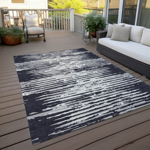 Homeroots 3' Artichoke Green And Ivory Striped Washable Area Rug For Indoor And Outdoor Spaces, Durable Design 8' X 10' Polyester 592362