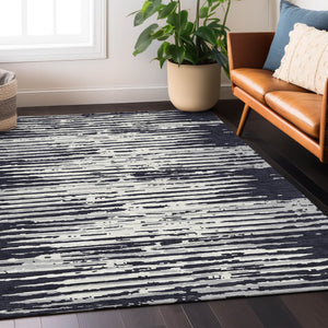 Homeroots 3' Artichoke Green And Ivory Striped Washable Area Rug For Indoor And Outdoor Spaces, Durable Design 8' X 10' Polyester 592362