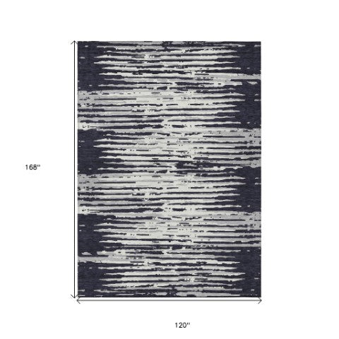 Homeroots 3' Artichoke Green And Ivory Striped Washable Area Rug For Indoor And Outdoor Spaces, Durable Design 10' X 14' Polyester 592364