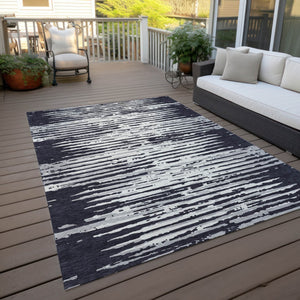 Homeroots 3' Artichoke Green And Ivory Striped Washable Area Rug For Indoor And Outdoor Spaces, Durable Design 10' X 14' Polyester 592364