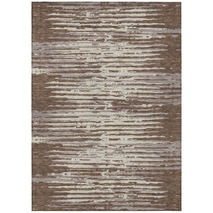 HomeRoots 5' Washable Indoor Outdoor Area Rug in Classic Striped Brown Beige Ivory Design for Versatile Décor 5' X 8' 592366