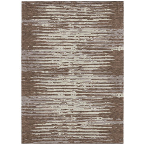 Homeroots 3' Artichoke Green And Ivory Striped Washable Area Rug For Indoor And Outdoor Spaces, Durable Design 5' X 8' Polyester 592366
