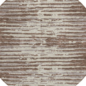 Homeroots 3' Artichoke Green And Ivory Striped Washable Area Rug For Indoor And Outdoor Spaces, Durable Design 8' Round Polyester 592367