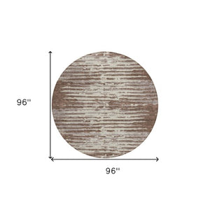 Homeroots 3' Artichoke Green And Ivory Striped Washable Area Rug For Indoor And Outdoor Spaces, Durable Design 8' Round Polyester 592367