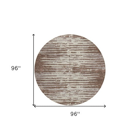 Homeroots 3' Artichoke Green And Ivory Striped Washable Area Rug For Indoor And Outdoor Spaces, Durable Design 8' Round Polyester 592367