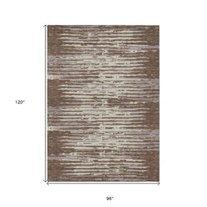 Homeroots 3' Artichoke Green And Ivory Striped Washable Area Rug For Indoor And Outdoor Spaces, Durable Design 8' X 10' Polyester 592368