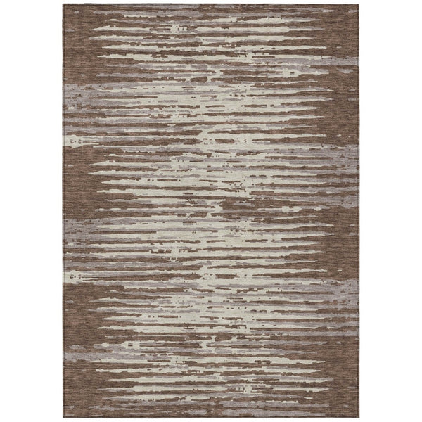 HomeRoots 5' Washable Indoor Outdoor Area Rug in Classic Striped Brown Beige Ivory Design for Versatile Décor 10' X 14' 592370