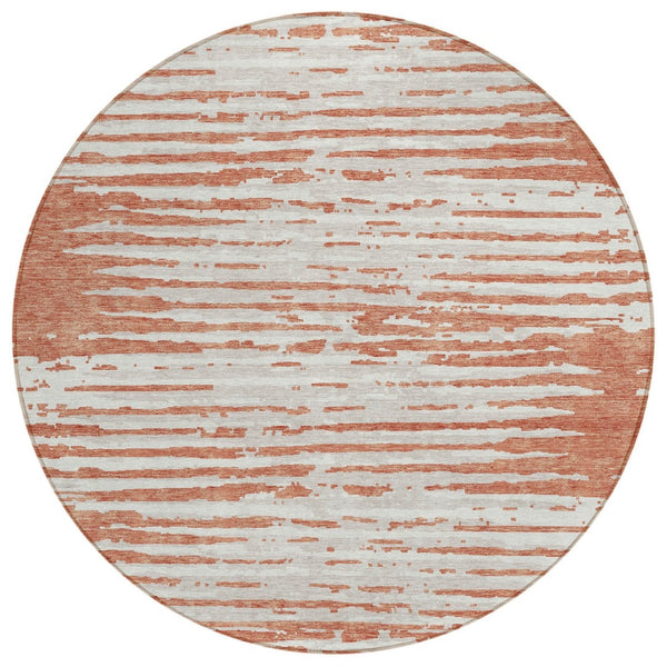 HomeRoots 5' Coral and Ivory Striped Area Rug - Durable, Washable Indoor/Outdoor Rug for Coastal Style Living 8' Round 592373