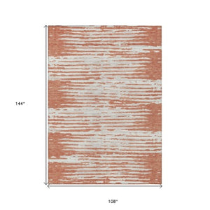 Homeroots 3' Artichoke Green And Ivory Striped Washable Area Rug For Indoor And Outdoor Spaces, Durable Design 9' X 12' Polyester 592375