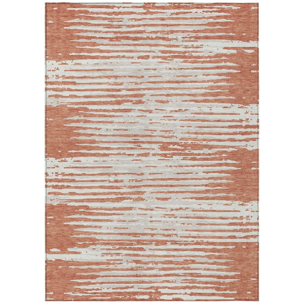HomeRoots 9' Coral and Ivory Striped Washable Area Rug - Durable, Stylish Design for Indoor and Outdoor Use 9' X 12' 592375