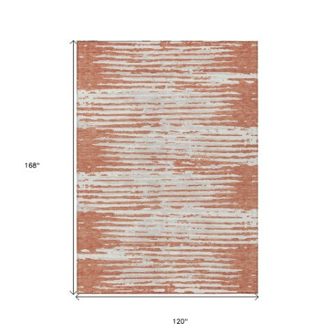 Homeroots 3' Artichoke Green And Ivory Striped Washable Area Rug For Indoor And Outdoor Spaces, Durable Design 10' X 14' Polyester 592376