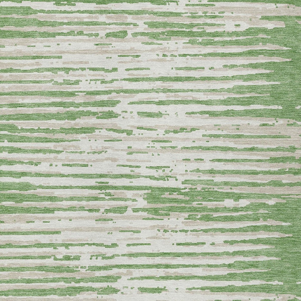 Homeroots 3' Artichoke Green And Ivory Striped Washable Area Rug For Indoor And Outdoor Spaces, Durable Design 3' X 5' Polyester 592377
