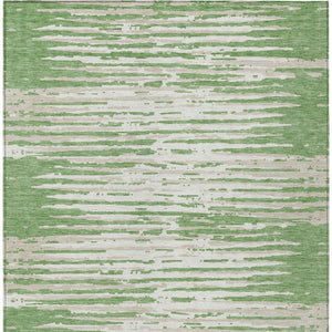 Homeroots 3' Artichoke Green And Ivory Striped Washable Area Rug For Indoor And Outdoor Spaces, Durable Design 5' X 8' Polyester 592378