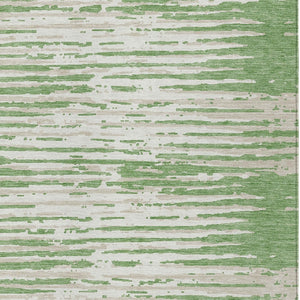 Homeroots 3' Artichoke Green And Ivory Striped Washable Area Rug For Indoor And Outdoor Spaces, Durable Design 5' X 8' Polyester 592378