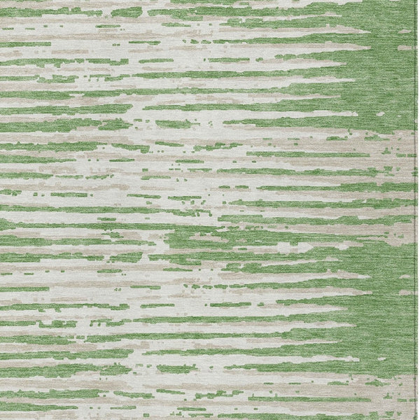 Homeroots 3' Artichoke Green And Ivory Striped Washable Area Rug For Indoor And Outdoor Spaces, Durable Design 5' X 8' Polyester 592378
