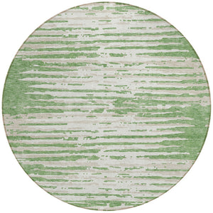 Homeroots 3' Artichoke Green And Ivory Striped Washable Area Rug For Indoor And Outdoor Spaces, Durable Design 8' Round Polyester 592379