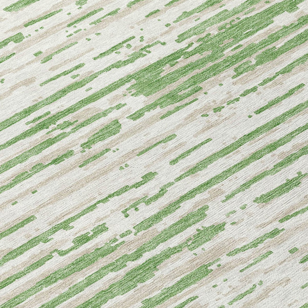 Homeroots 3' Artichoke Green And Ivory Striped Washable Area Rug For Indoor And Outdoor Spaces, Durable Design 8' Round Polyester 592379
