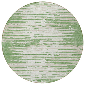 Homeroots 3' Artichoke Green And Ivory Striped Washable Area Rug For Indoor And Outdoor Spaces, Durable Design 8' Round Polyester 592379