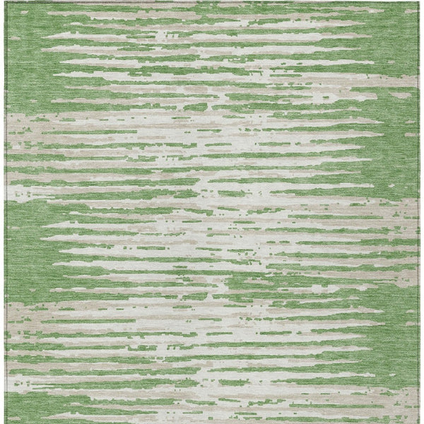 Homeroots 3' Artichoke Green And Ivory Striped Washable Area Rug For Indoor And Outdoor Spaces, Durable Design 8' X 10' Polyester 592380