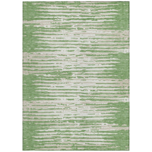 Homeroots 3' Artichoke Green And Ivory Striped Washable Area Rug For Indoor And Outdoor Spaces, Durable Design 9' X 12' Polyester 592381
