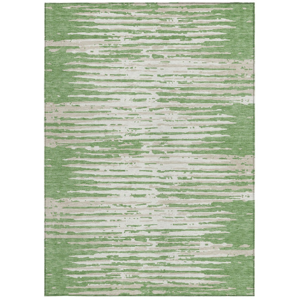 Homeroots 3' Artichoke Green And Ivory Striped Washable Area Rug For Indoor And Outdoor Spaces, Durable Design 9' X 12' Polyester 592381