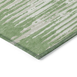 Homeroots 3' Artichoke Green And Ivory Striped Washable Area Rug For Indoor And Outdoor Spaces, Durable Design 10' X 14' Polyester 592382