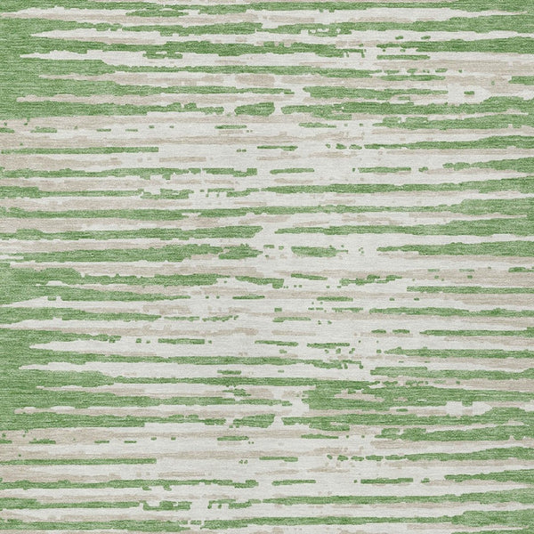 Homeroots 3' Artichoke Green And Ivory Striped Washable Area Rug For Indoor And Outdoor Spaces, Durable Design 10' X 14' Polyester 592382