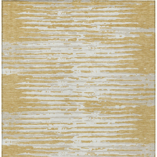 Homeroots 3' Artichoke Green And Ivory Striped Washable Area Rug For Indoor And Outdoor Spaces, Durable Design 5' X 8' Polyester 592384