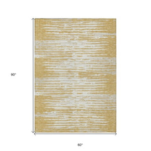 Homeroots 3' Artichoke Green And Ivory Striped Washable Area Rug For Indoor And Outdoor Spaces, Durable Design 5' X 8' Polyester 592384