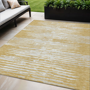 Homeroots 3' Artichoke Green And Ivory Striped Washable Area Rug For Indoor And Outdoor Spaces, Durable Design 5' X 8' Polyester 592384