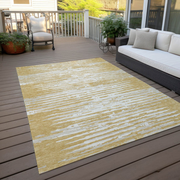 Homeroots 3' Artichoke Green And Ivory Striped Washable Area Rug For Indoor And Outdoor Spaces, Durable Design 5' X 8' Polyester 592384
