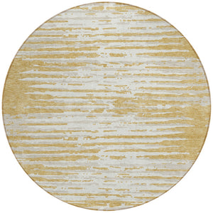 Homeroots 3' Artichoke Green And Ivory Striped Washable Area Rug For Indoor And Outdoor Spaces, Durable Design 8' Round Polyester 592385
