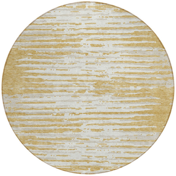 Homeroots 3' Artichoke Green And Ivory Striped Washable Area Rug For Indoor And Outdoor Spaces, Durable Design 8' Round Polyester 592385