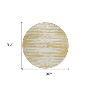 Homeroots 3' Artichoke Green And Ivory Striped Washable Area Rug For Indoor And Outdoor Spaces, Durable Design 8' Round Polyester 592385