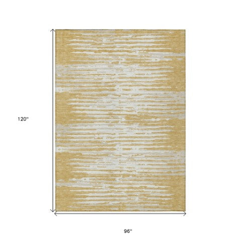 Homeroots 3' Artichoke Green And Ivory Striped Washable Area Rug For Indoor And Outdoor Spaces, Durable Design 8' X 10' Polyester 592386